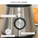 Frullatore Elettrico 1000W Bicchiere 1,5 Litri in Vetro Nero e Argento