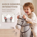 Cavallo a Dondolo per Bambini 1-3 Anni 71x30x68 cm con Suoni di Zoccoli e Nitriti in Tessuto Effetto Lino e Legno Massello Grigio      