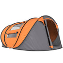 Tenda da Campeggio Pop Up 2 Posti 263,5x220x123 cm con 2 Porte 4 Finestre e Telo Impermeabile Arancione      