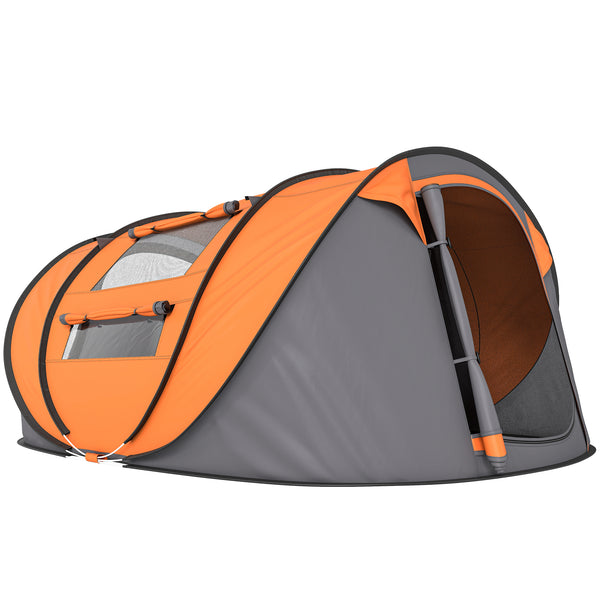 acquista Tenda da Campeggio Pop Up 2 Posti 263,5x220x123 cm con 2 Porte 4 Finestre e Telo Impermeabile Arancione
