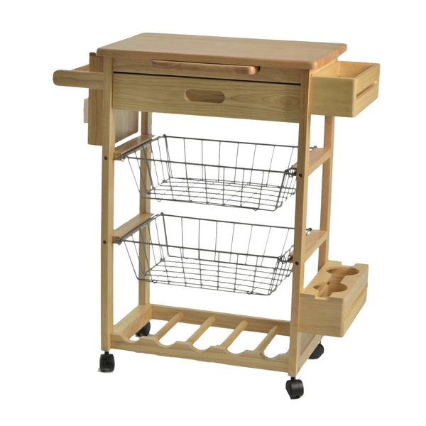 online Carrello da Cucina in Legno della Gomma Piano 2 Cestelli e Cassetto 74,5x40H82cm Adami