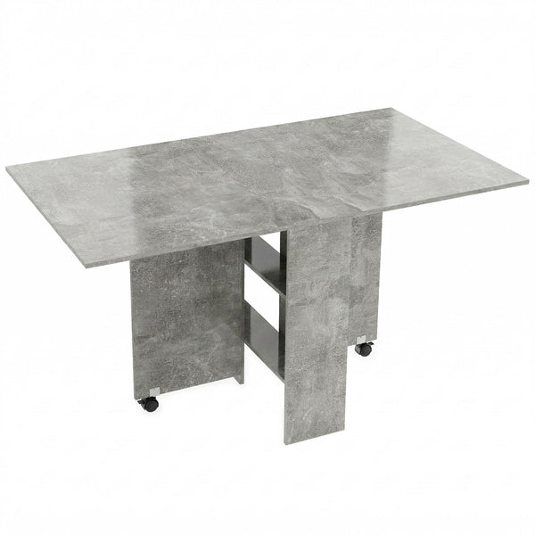 Tavolo da Pranzo Pieghevole 140x80x74 cm con Ripiani Ribalta e Ruote in Melamina Grigio Cemento sconto