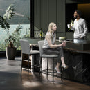 Set 2 Sgabelli Bar Moderni con Poggiapiedi e Schienale in Velluto Grigio   