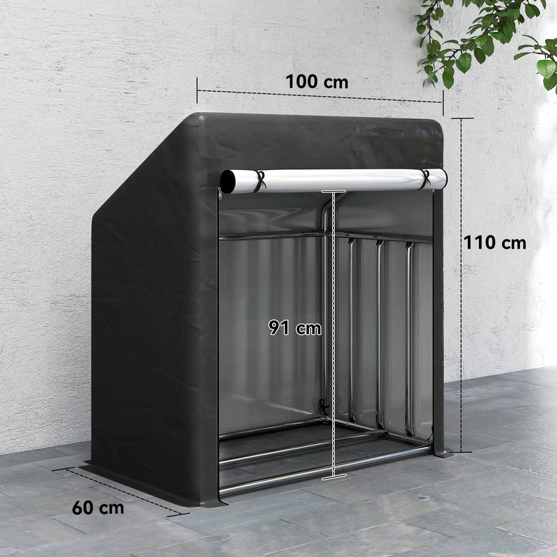 Portalegna da Esterno 100x60x110 cm in Acciaio Rinforzato con Copertura Impermeabile Nero      