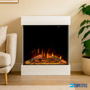 Caminetto Elettrico da Pavimento Autoportante Calliope Effetto Fuoco e Telecomando con Cornice in Legno MDF Bianco