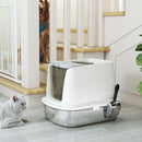 Lettiera Chiusa per Gatti a 2 Porte 52,4x41,3x39,8 cm Vaschetta in Acciaio Inox Bianco   