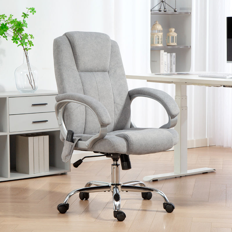 Sedia da Ufficio Operativa Massaggiante a 4 Punti con Riscaldamento 65x70x111-119 cm Tessuto Vellutato Grigio  