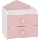Comodino per Bambini 3-8 Anni 34x31x36 cm con 2 Cassetti Angoli Arrotondati e Maniglie a Cuore in Truciolato e MDF Rosa      