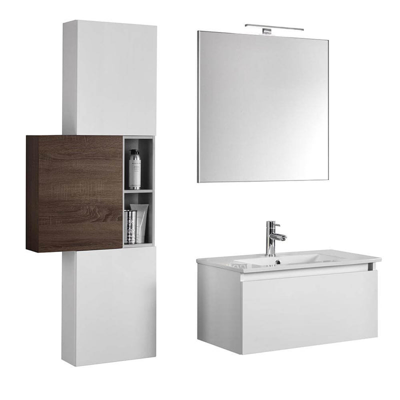 Mobile da Bagno sospeso Ibiza 15 Bianco Opaco e Tabacco Scuro TFT