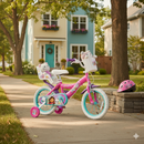 Bicicletta Bambina 14 Pollici con Rotelle Cestino e Portabambola Gabby's Dollhouse Rosa e Viola