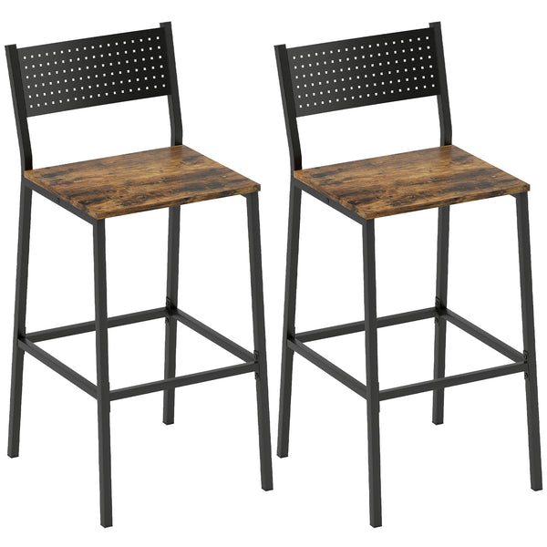 Set 2 Sgabelli da Bar in Stile Industriale con Schienale e Poggiapiedi 43,2x50,5x97,8 cm in Metallo e MDF Marrone Rustico online