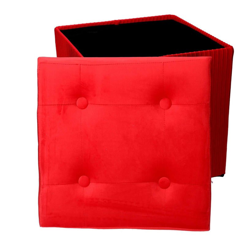 Pouf Contenitore Pieghevole 38x38xh38 cm in Velluto Rosso