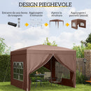Gazebo da Giardino 3x3 m Pieghevole con 4 Pannelli Laterali in Acciaio e Tessuto Oxford Caffè   