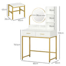 Consolle Trucco Specchio Illuminato a LED e Sgabello Bianco   
