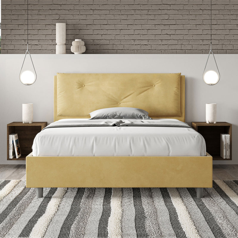 Letto Matrimoniale Francese Imbottito in Microfibra Appia Large Ocra Varie Misure