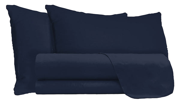 sconto Set Lenzuola Matrimoniale Sopra Sotto e Federe Tinta Unita Blu Scuro