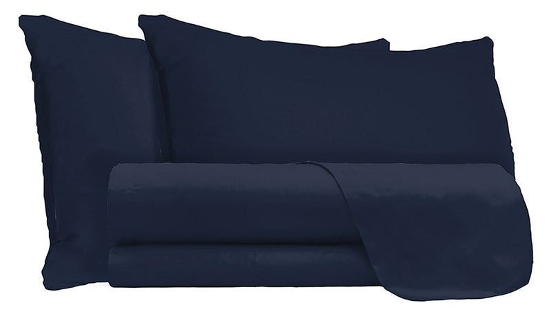 Set Lenzuola Matrimoniale Sopra Sotto e Federe Tinta Unita Blu Scuro