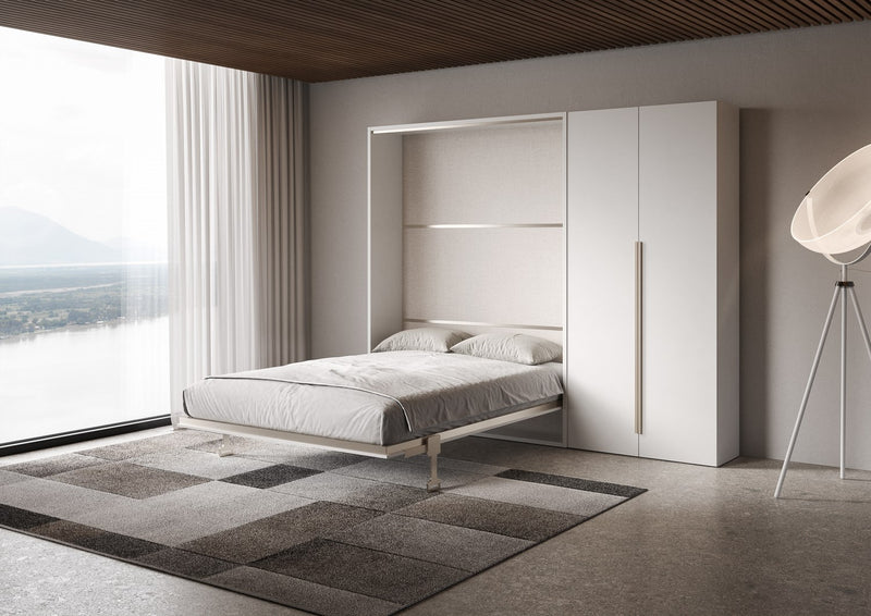 Letto Matrimoniale A Scomparsa 160 Versia Con Armadio Dx 2 Ante Bianco      