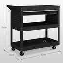 Carrello 3 Livelli 82x35x76 cm con Cassetto Porta Utensili Laterale e Maniglia in Acciaio Nero      