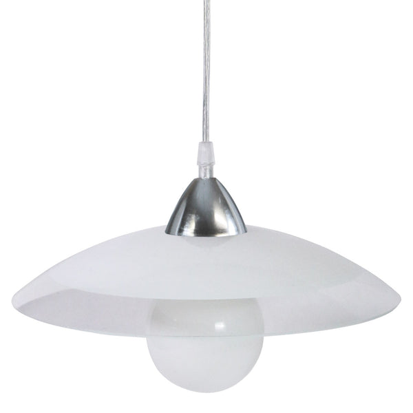 sconto Sospensione D30 1xE27 Montatura Cromo-Trasparente Vetro Lastra Bianco E-Energy Lavinia