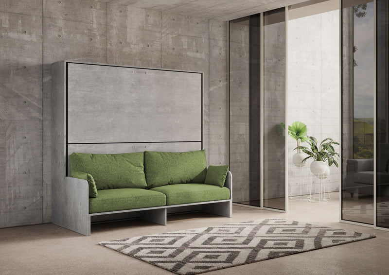 Letto Doppio A Scomparsa Kando Con Divano Cemento e Verde      