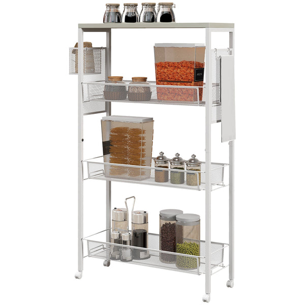 Carrello da Cucina 3 Livelli 58x18,5x87 cm in Truciolato e Acciaio Bianco sconto