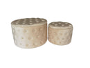Set 2 Pouf Contenitore Ø50 cm e Ø70 cm in Tessuto Velluto Crema