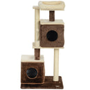 Albero Tiragraffi per Gatti 55x48x107 cm 2 Casette Lettino e Pallina in Tessuto Peluche Marrone e Beige 