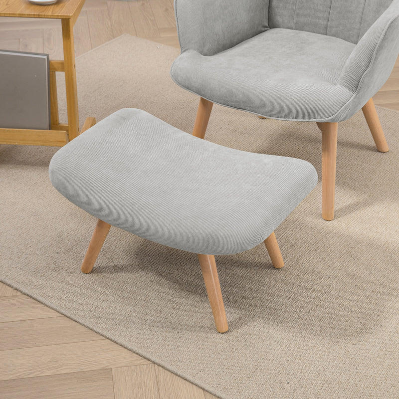 Poltrona da Salotto con Pouf Poggiapiedi 72x80x101 cm in Velluto a Costine Grigio  