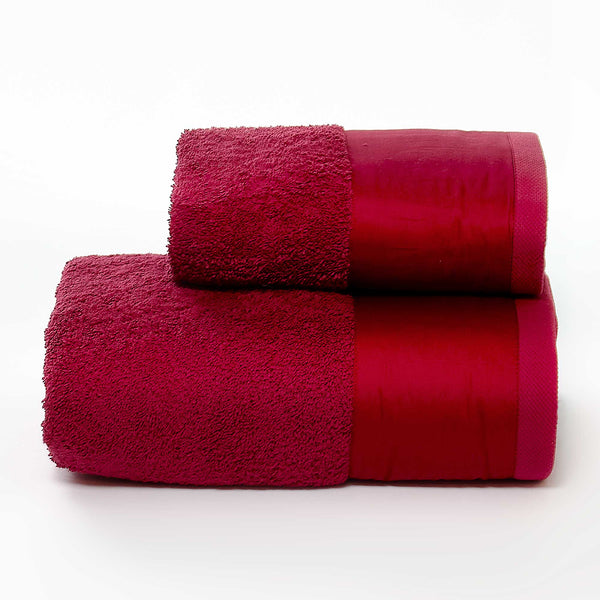 Set Spugna Asciugamani Viso + Ospite con Balza in Raso Garrini Hope Bordeaux prezzo