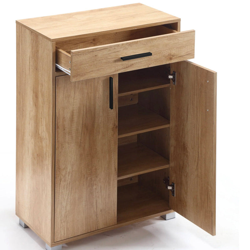 Scarpiera Mobile Salvaspazio 2 Ante 1 Cassetto 63x33x95h cm in Melaminico Venato a Rilievo Rovere Naturale