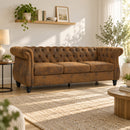 Divano 3 Posti Chesterfield 206x82x76 cm con Seduta Ampia in Tessuto Effetto Pelle Caffè      