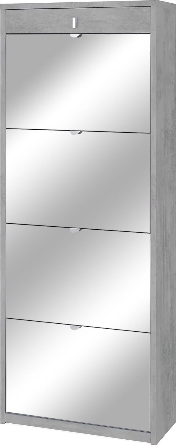Scarpiera 4 Ante con Specchio 1 Cassetto 63x164x29 cm Cemento sconto