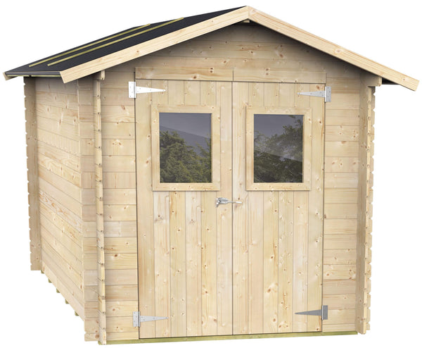 acquista Casetta Box da Giardino per Attrezzi 198x198 cm con Porta Doppia Finestrata in Legno Naturale