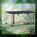 Terrario per Rettili Rialzato 50x30x25 cm con Serratura e Termometro in Vetro e Rete Metallica Nero  