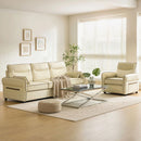Divano 3 Posti 190x83x90 cm con Imbottitura Spessa Tasca Laterale e 2 Cuscini in Finta Pelle Beige      
