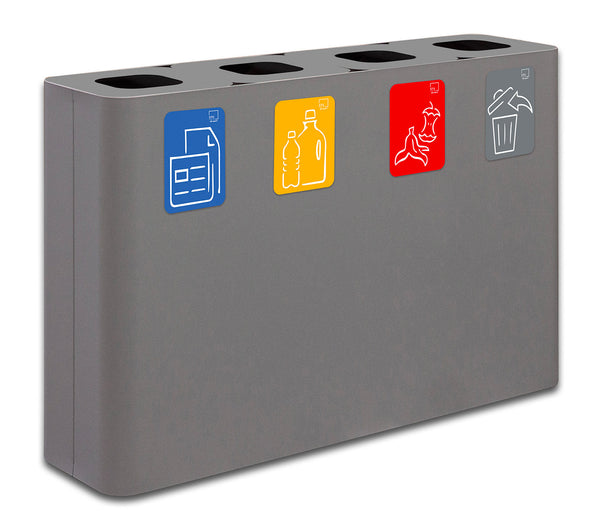sconto Pattumiera Sistema di Raccolta Rifiuti 120x30xh80 cm In Acciaio Verniciato 4 Scomparti Grigio