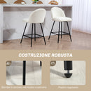 Set da 2 Sgabelli da Bar con Schienale 48,5x56x92 cm in Velluto Bianco Crema   