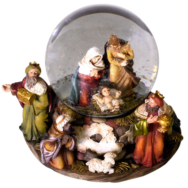 Palla di Vetro Natalizia 16x15x15,5 cm con Neve e Musica Natività e Re Magi online
