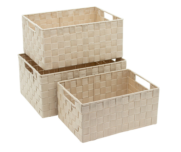 Set 3 Cestini Portatutto con Manici in Polipropilene Beige prezzo