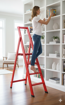 Scala Pieghevole in Legno 4 Gradini H88 cm Rossa
