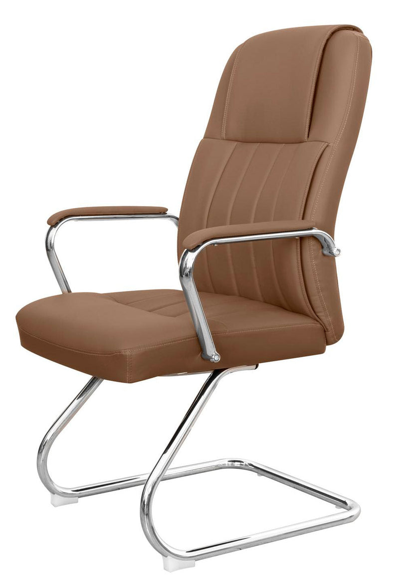 Sedia Attesa da Ufficio 59x67x105 cm in Acciaio e Similpelle Marrone