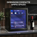Cantinetta Vino Refrigerata 12 Bottiglie 36L Temperatura Regolabile 4-16°C con Vetro Anti UV Nero      