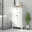 Mobile da Bagno 60x30x102,5 cm con 2 Ante e Cassetto Salvaspazio con Ripiani Regolabili in Legno Bianco      