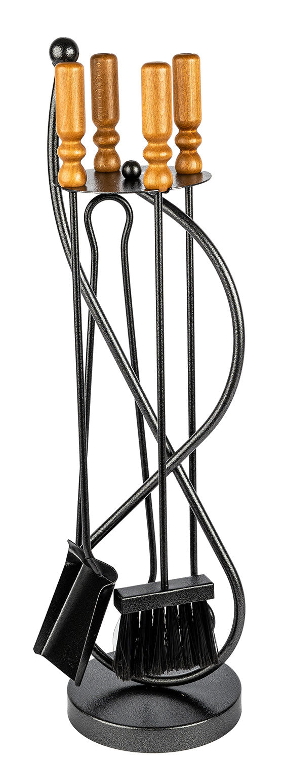 Trespolo per Attrezzi Camino con Paletta Scopino Attizzino e Pinza 19x19x72 cm in Ferro e Legno Grigio Martellato sconto