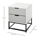 Comodino 39,5x40x48 cm 2 Cassetti in MDF e Acciaio  Bianco e Grigio