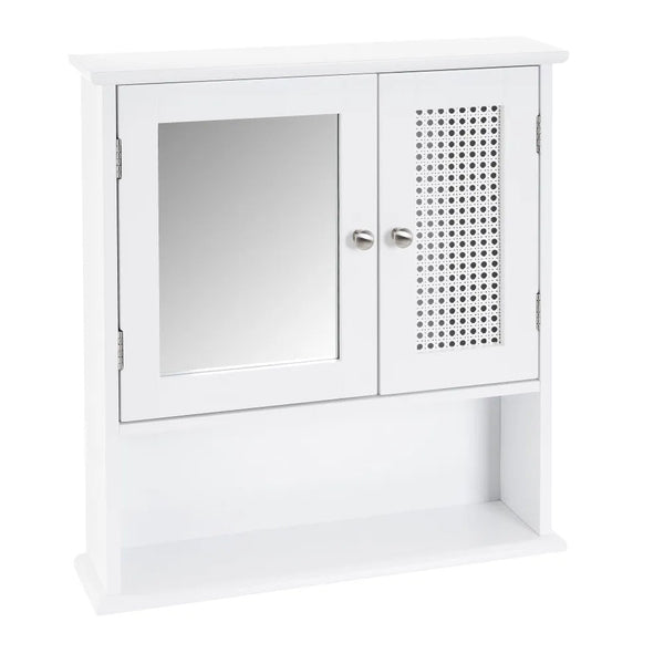 prezzo Mobile a Muro da Bagno Pensile con Griglia e Specchio Legno Bianco 56x13x58H cm