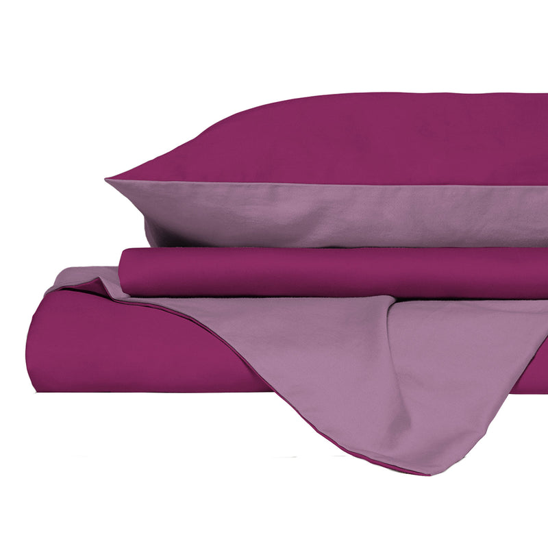 Copripiumino Piazza E Mezza con Sacco e Federe in Tinta Unita Double Face Linea Vera Fucsia e Lilla 