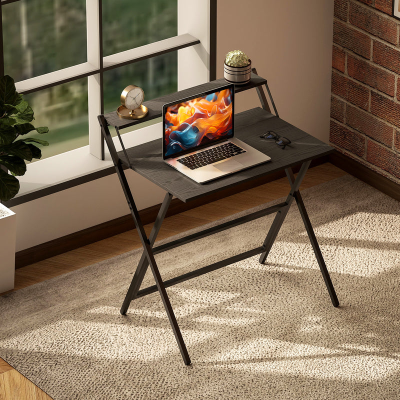 Scrivania Pieghevole 81,5x62x86,5 cm con Ripiano per Monitor Nero   