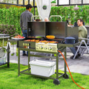Barbecue a Carbone e Gas con 3 Bruciatori e Coperchio Termometro e Ruote Nero